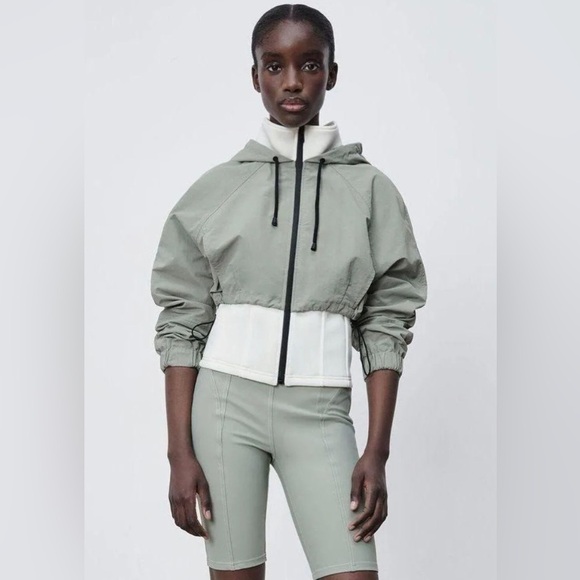 Zara Neoprene Sage & White Bomber Jacket - Picture 3 of 13